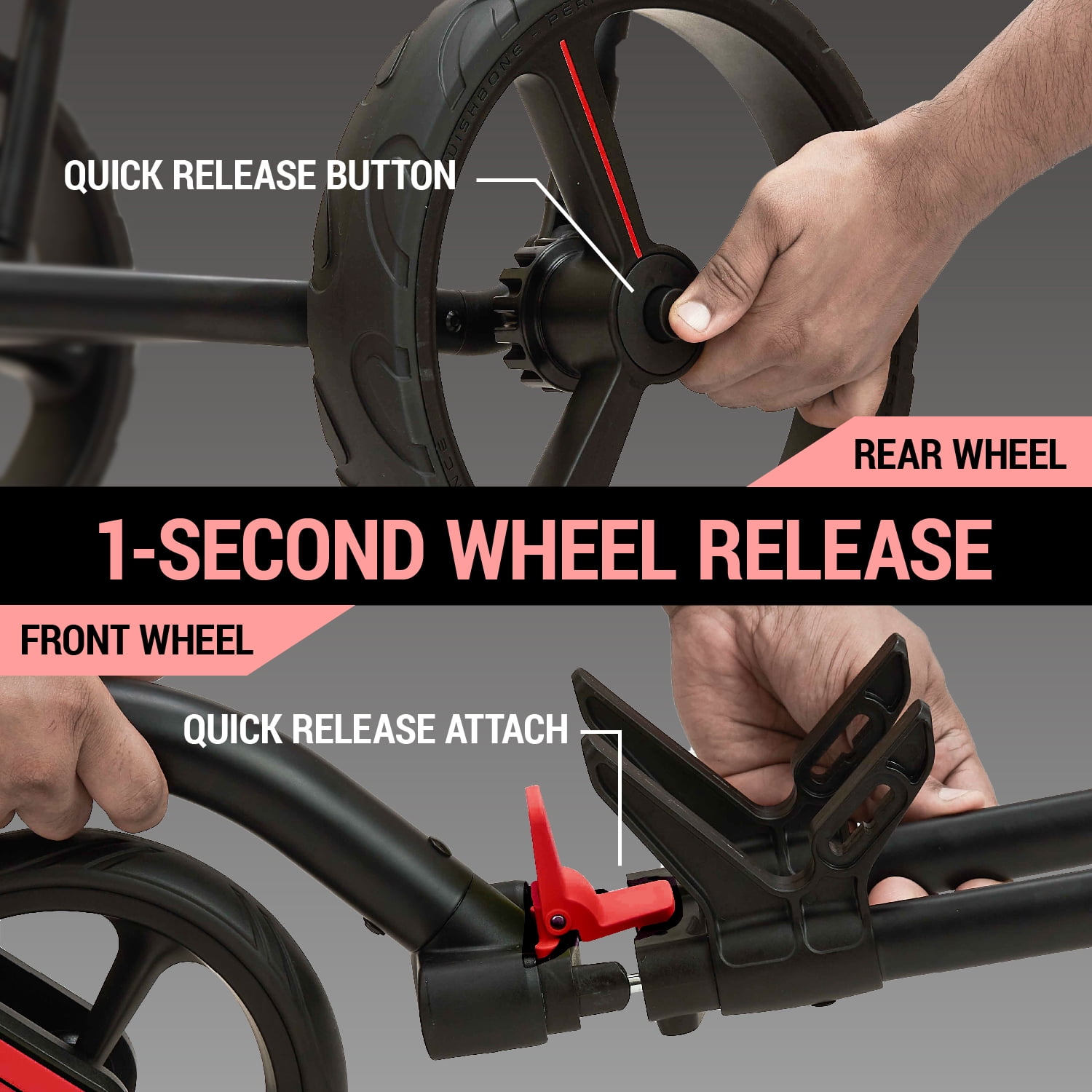 Golf Cart Golf Push Carts Wishbone - Swivel Front Wheel 360° Rotating, 1-Step Folding, Aircraft Grade Frame (Red)