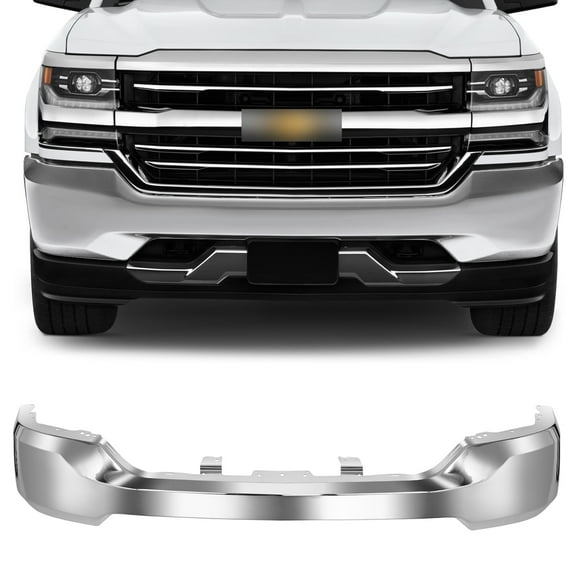 ECCPP Front Bumper Chrome without Fog Light Holes Fits For 2016-2018 for Chevrolet Silverado 1500,2019 for Chevrolet Silverado 1500 LD