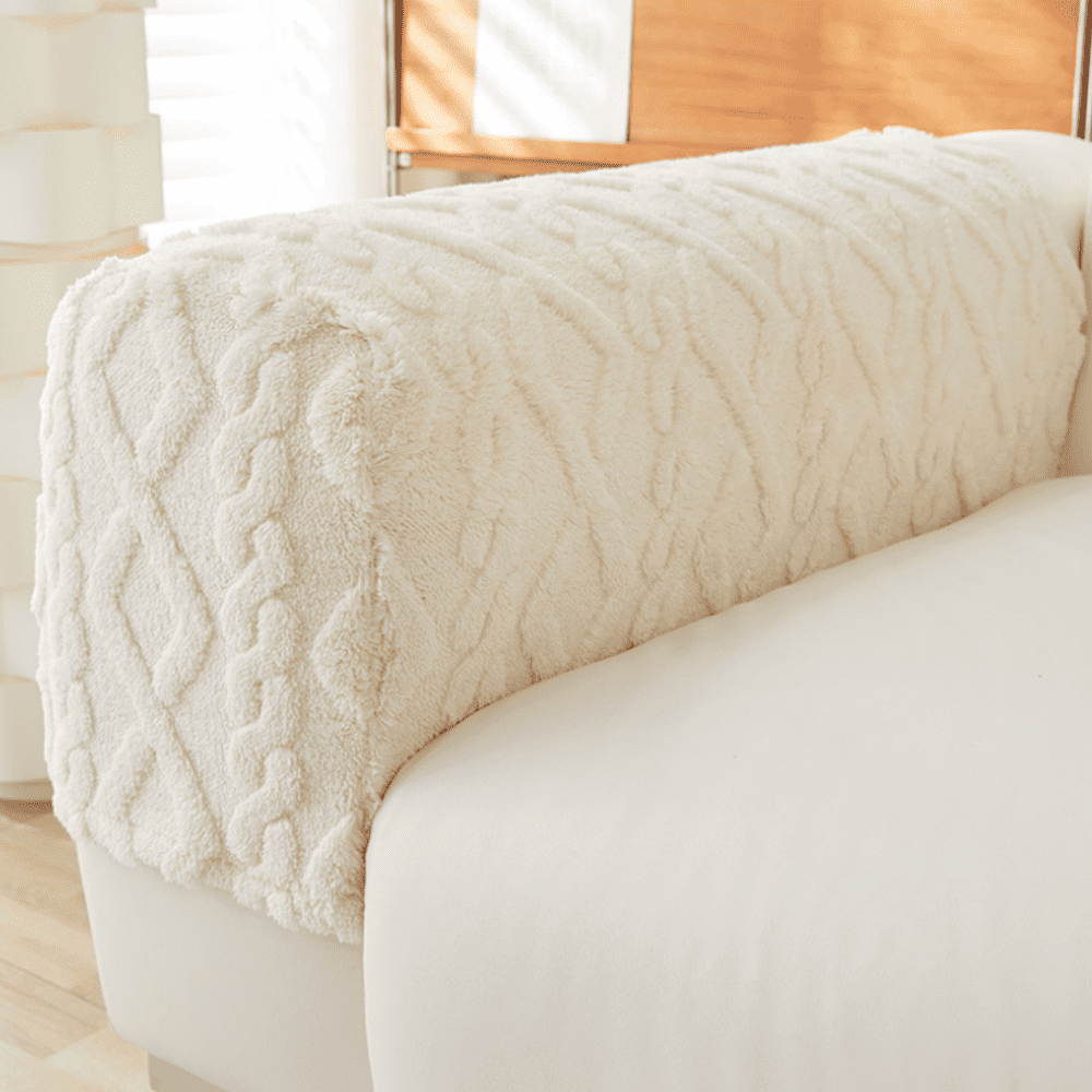 2pcs Couch Arm Covers Arm Chair Covers Stretch Sofa Armrest Protectors with Non-Slip Grip, Machine Washable Plush for Recliner Loveseat Sectional White