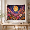 thumbnail image 5 of Golden Moon Over a Navy Wildflower Meadow, Dreamy Celestial for Flower Lovers, Botanical Art Decor, Housewarming Gift, Tapestry Wall Hanging for Bedroom and Living Room, 5 of 7