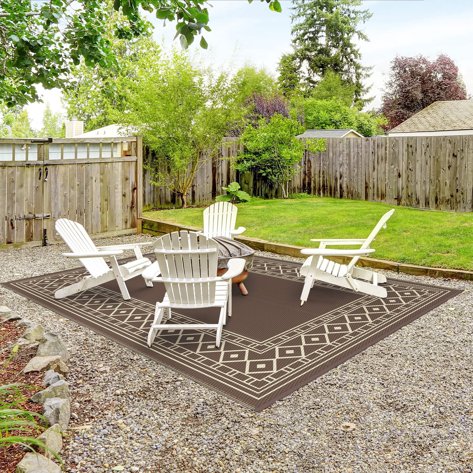 DEORAB 6'x9' Outdoor Rugs Waterproof Patio Reversible Plastic Carpet Camping Outside Mat,Coffee & Brown
