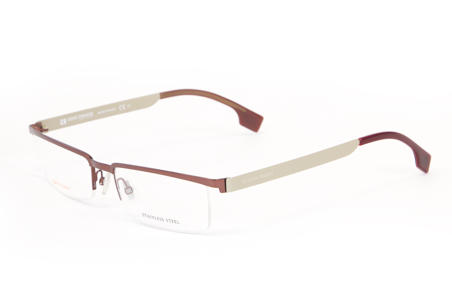 Boss Orange Stainless Steel Semi-Rimless Eyeglass Frames 54mm Burgundy Mud - image 1 of 3