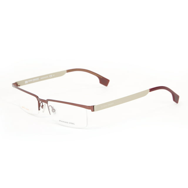 Boss Orange Stainless Steel Semi-Rimless Eyeglass Frames 54mm Burgundy Mud