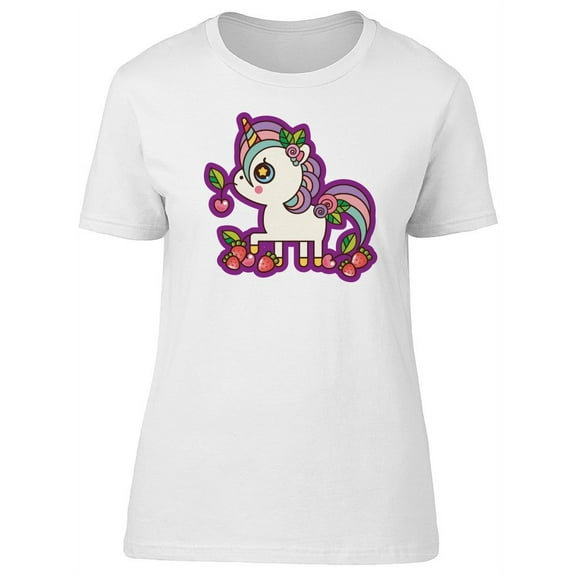 Tiny Unicorn With Strawberries Tee Women's -Image by Shutterstock