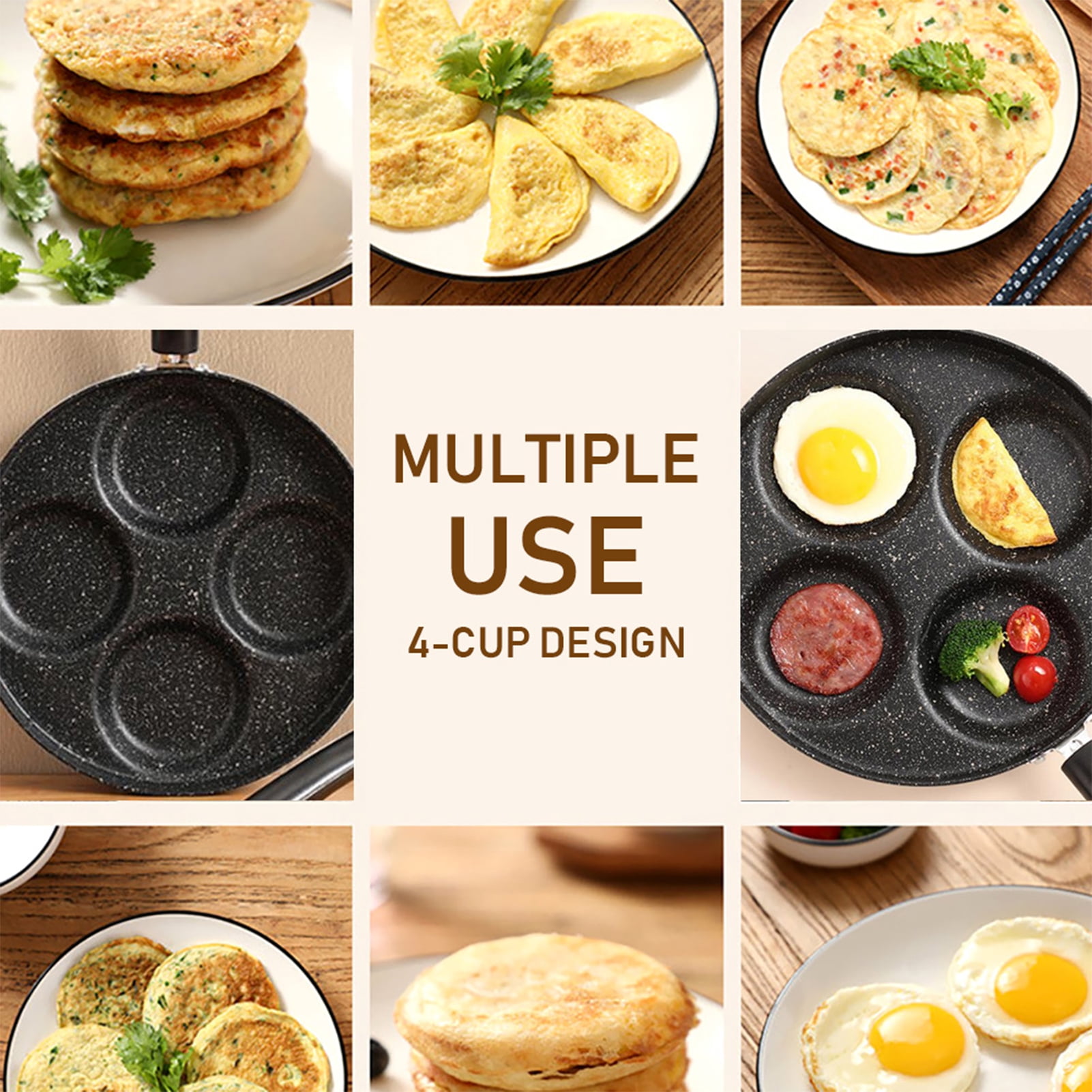 4-Cup Egg Frying Pan Non Stick Egg Cooker Pan 4-Cup Omelette Pan Round Burger Pancake Pan Aluminium Alloy Egg Pan Cookware for Gas Stove