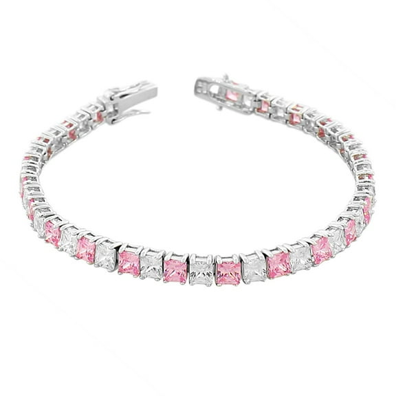 925 Sterling Silver Princess White Multicolor CZ Classic Tennis Bracelet