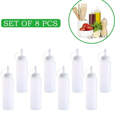 

jiacuix 8-Pack Multipurpose Condiment Bottles For Dressing More – Reusable Plastic Containers With Lids Dishwasher Safe By 8 Oz/240 Ml