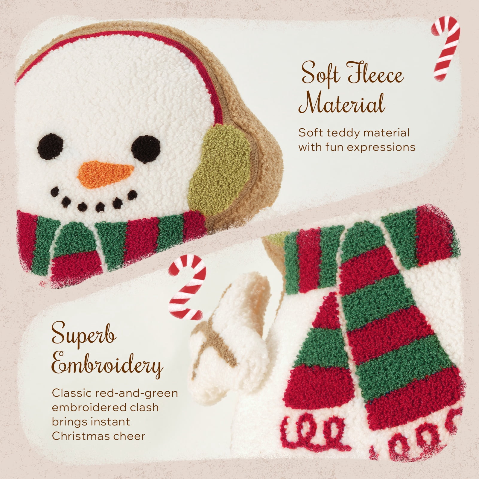 Phantoscope Christmas Series Decorative Gingerbread Earmuffs Snowman Polyester Decorative Pillow,white,18 x 12 inch