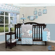 GEENNY Boutique Baby Parure de lit 13 pièces pour chambre d'enfant, éléphant bleu gris Blizzard