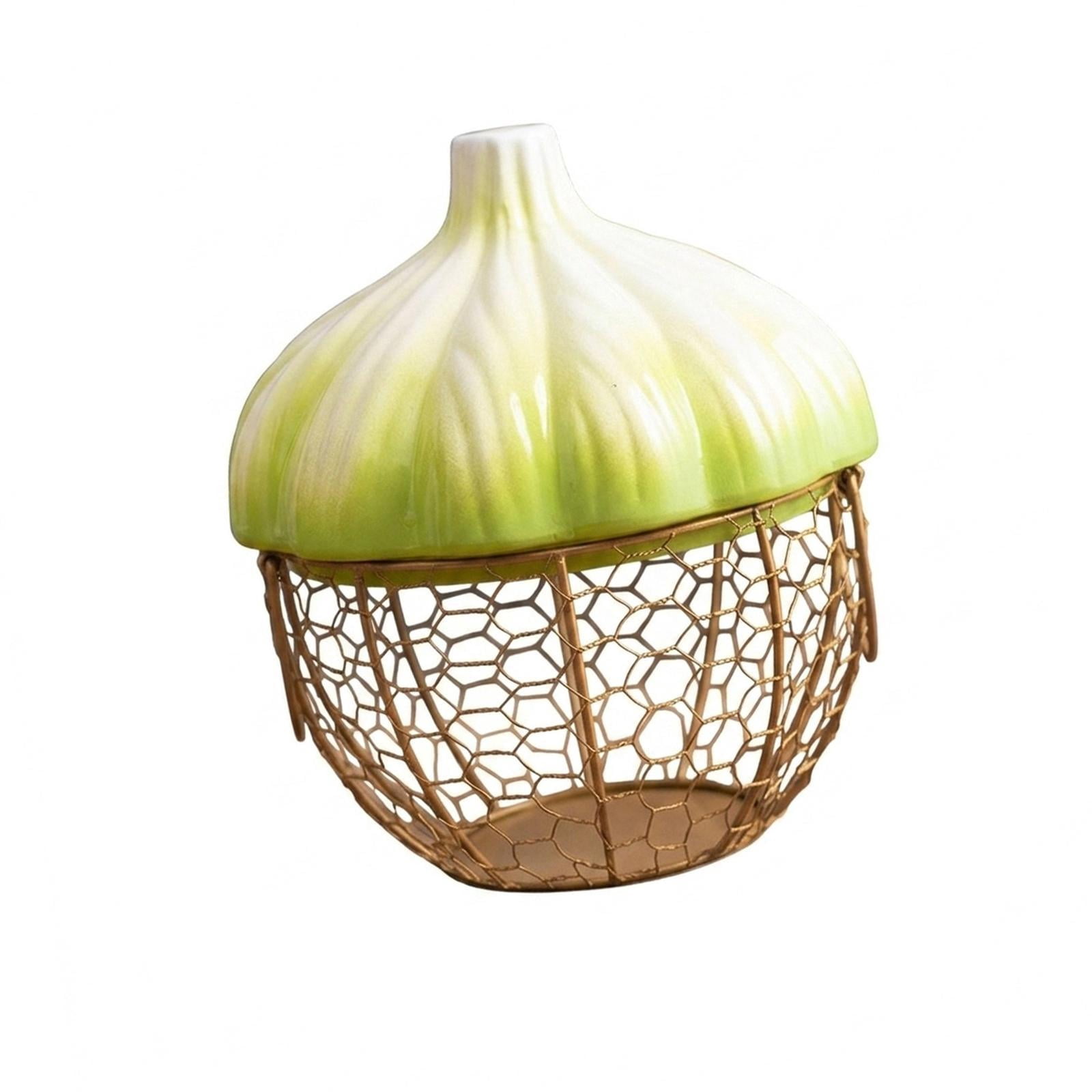 Fiocias Ceramic Holder Breathable Portable with Lid Egg Basket for Fruit Home Pantry Green