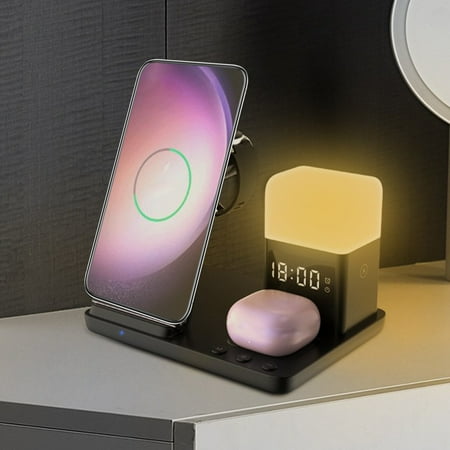 

Summer Savings tumgatte Wireless Charger 6 In 1 Night Light Alarm Clock 15W Stand Wireless Charging Station for Mobile Phone Headset Wireless Charging Flash Deal