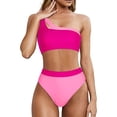 thumbnail image 1 of Gibobby Trajes de Natación para Mujer Traje de baño de un hombro para mujer Bikini de talle con patchwork de color sólido caramelo(Rosa caliente,G), 1 of 4