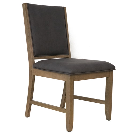 Saunders Dining Chairs Gray Padded Fabric Seat/Back Brown Acacia Wood (Set of 2)