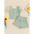thumbnail image 5 of Musuos Kids Girls Summer Ribbed Outfit 1-5 Years Daisy Print Mesh Short Sleeve T-Shirt and Elastic Shorts Set Cute 2 Piece Clothes, 5 of 10