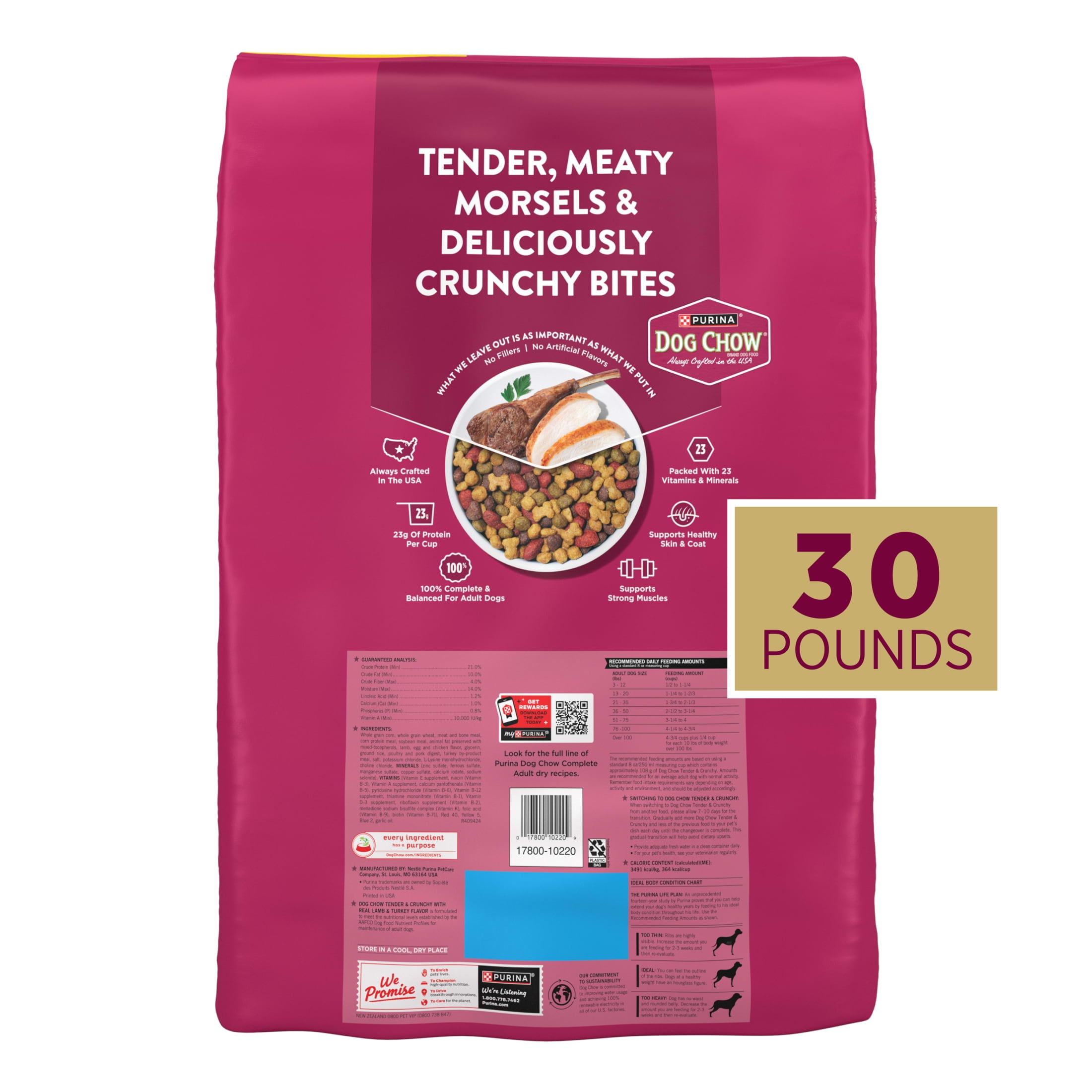 Purina Dog Chow Tender and Crunchy with Real Lamb and Turkey Flavor Adult Dry Dog Food, 30 lb Bag