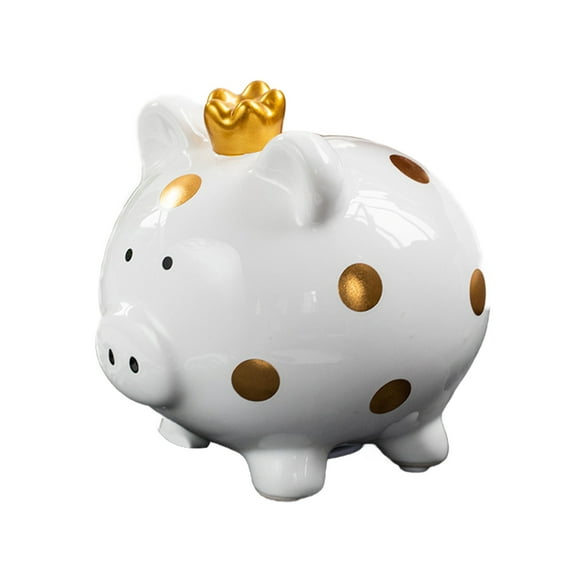 Grofry Ceramic Crown Pig Piggy Bank Golden Dot Cartoon Pig Coin Money Bank Home Office Bookshelf Desktop Decoration Ornament