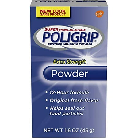 Extra Strength Adhesive - 3 Pack Super Poligrip Extra Strength 12h Denture Adhesive Powder, 1.6 Oz Each
