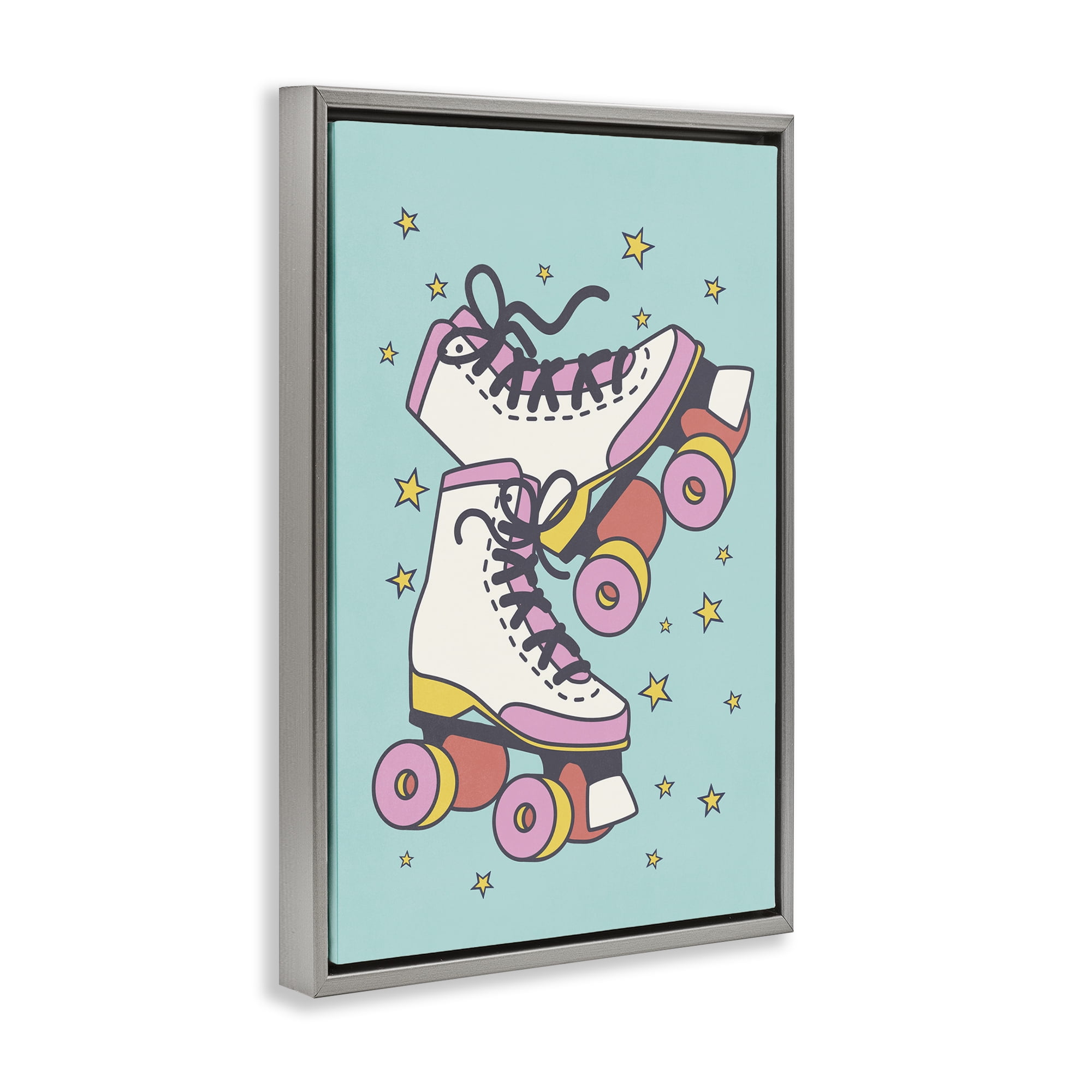 Stupell Industries Vintage Roller Skates Novelty & Humor Painting Gray Floater Framed Canvas Art Print Wall Art, 17 x 25