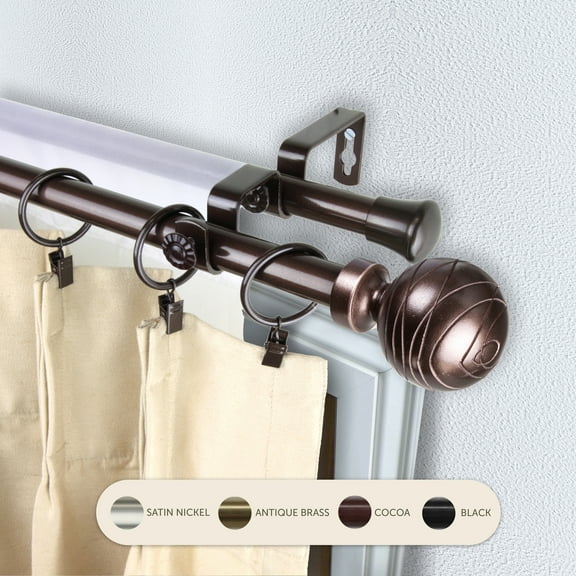 Domovina Phoebe 13/16" Double Curtain Rod-Color:Cocoa,Size:66-120"