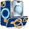 thumbnail image 1 of XUCP-for iPhone 15 Case [Compatible with MagSafe], iPhone 15 Phone Case with Magnetic Ring Holder Stand, Plating Edge Soft TPU Shockproof Protective Case 6.1 Inch, Blue, 1 of 4