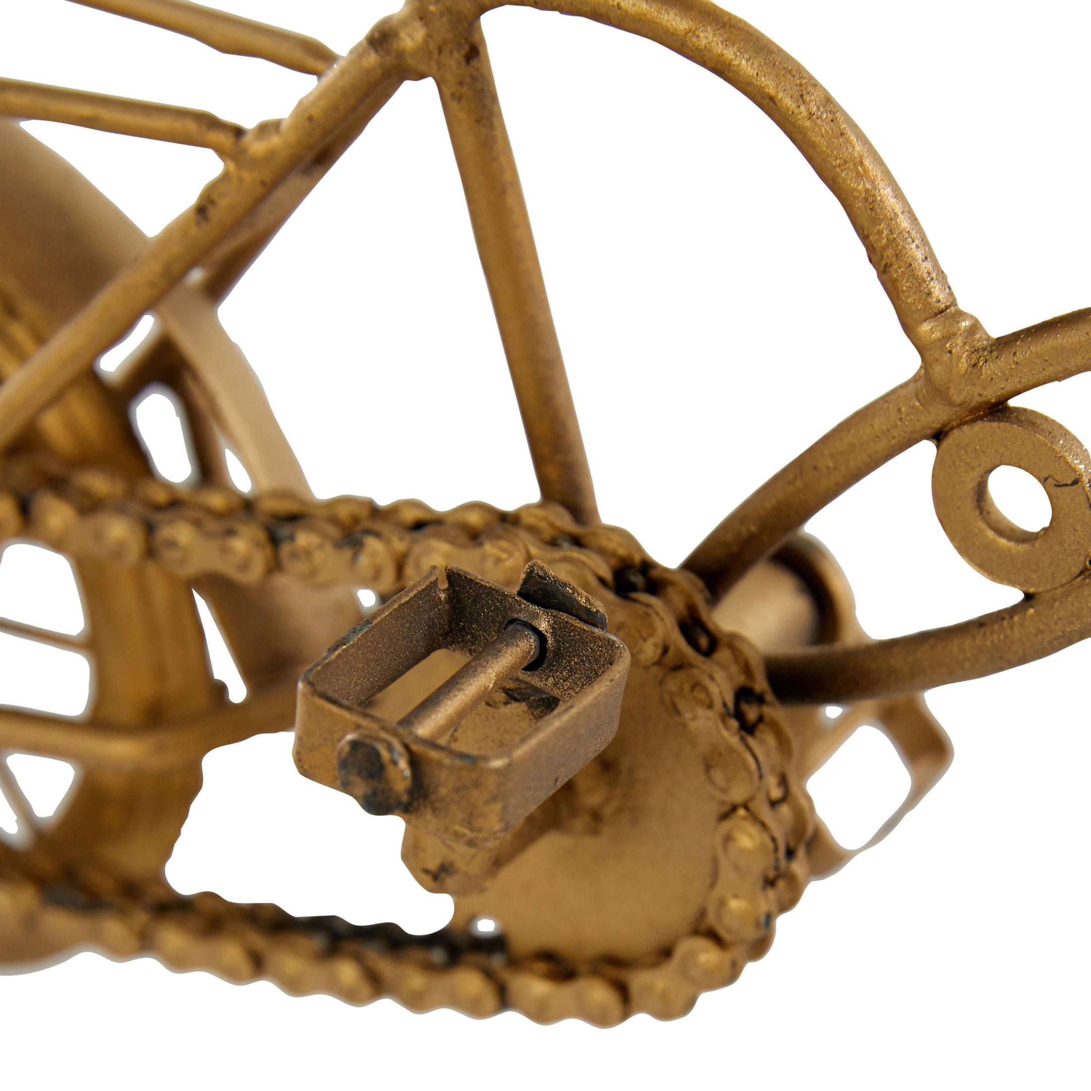 11" x 8" Gold Metal Bike Sculpture with Wood Accents, by DecMode