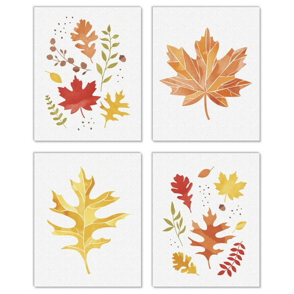 Big Dot of Happiness Fall Foliage - Unframed Autumn Leaves Linen Paper Wall Art - Set of 4 - Artisms - 8 x 10 inches