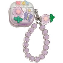 Clear Case for Airpods 4th Generation with Chain,Flower Shockproof Anti-Drop Earphone Protective Shell,Gift for Girls Women (B)