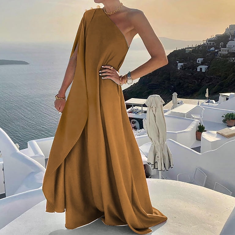 knee length dresses for ladies Seamoss Floral Bayou One Shoulder Maxi Dress