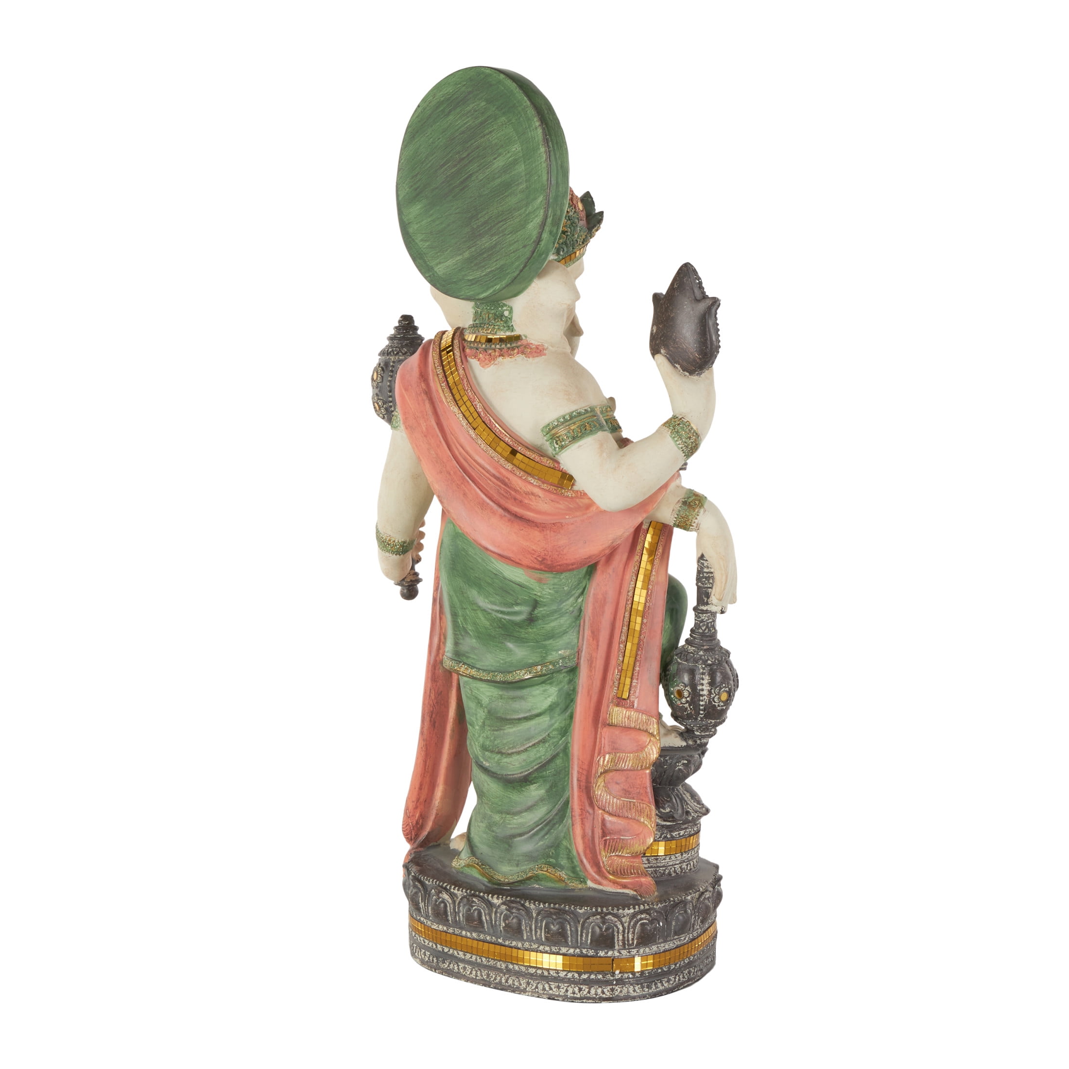 12" x 27" Gold Resin Ganesh Sculpture with Green, Blue, and Red Accents, by DecMode