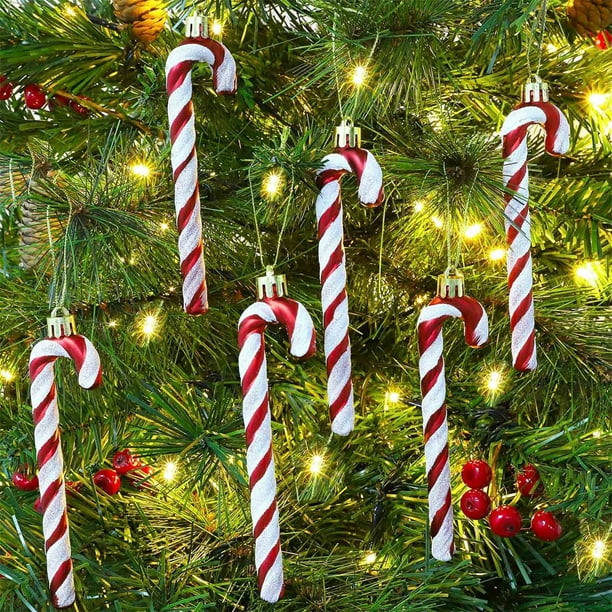 Fiudx Adornos Navideños de Bastones de Caramelo, Adornos de Plástico Irresponsables, Bolas Navideñas con Formas Únicas, Guirnaldas para Árboles de Pared, Decoración Comercial de Alta Gama, Diseño Nav
