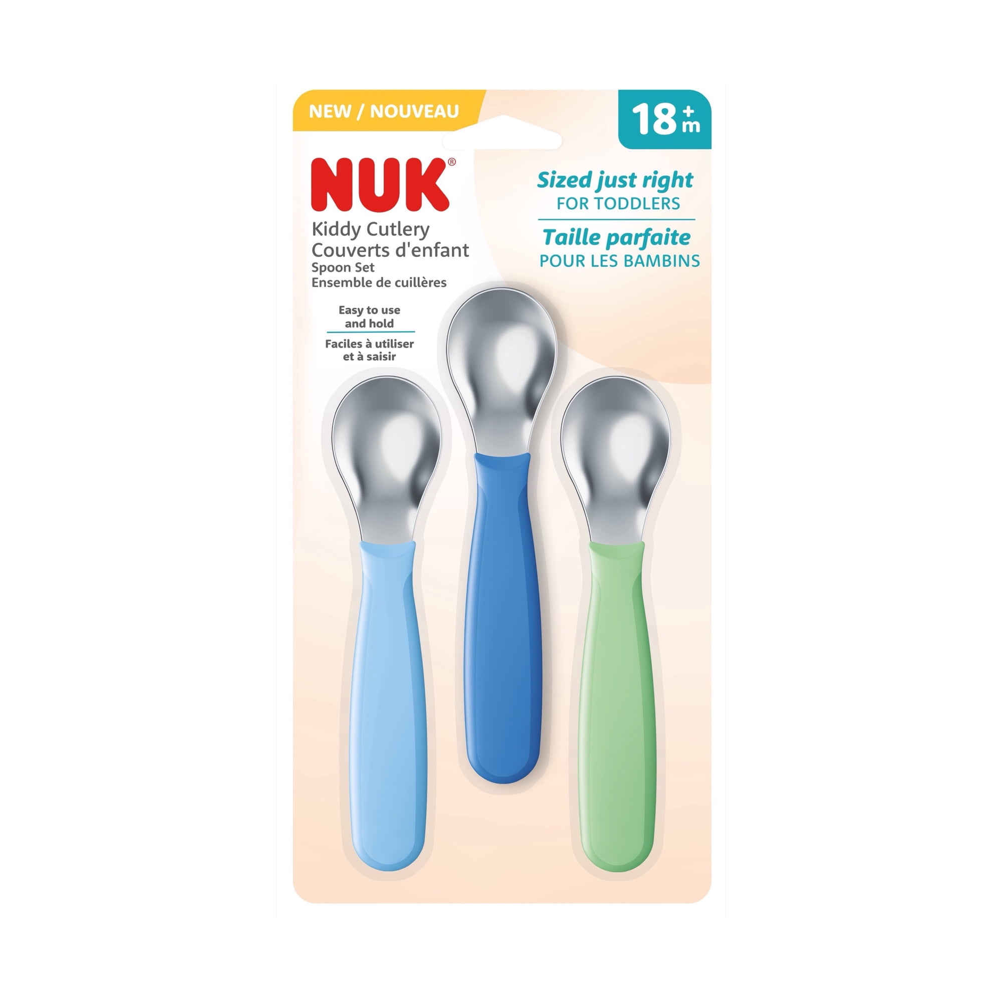NUK Kiddy Cutlery Spoon Set, 3 Pack, 18+ Months, Colors May Vary