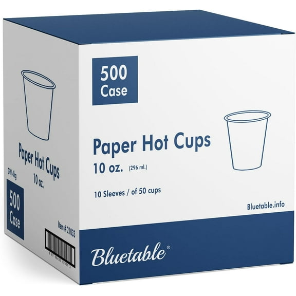 Coffee Cups 10 oz. Bulk Hot Paper Cups (500 Case/Pack) - Disposable Cups 10oz - Hot Beverage Hot Chocolate Hot Drink Cups for Dispenser - To Go Paper Cup White