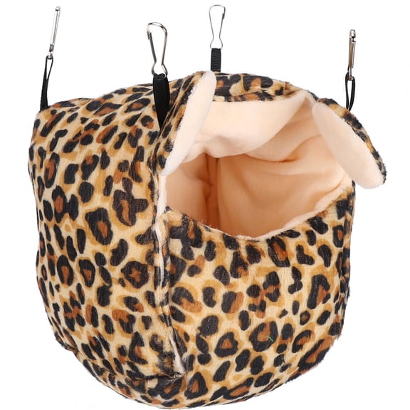 M Buder Hamster Hanging Nest Warm Fleece Cage Accessories Leopard Print Sugar Glider Cotton Bed Hideout Small Animal Habitat Cave Hut For Rats Hedgehogs Mice Chinchillas (9.06 x 7.87 x 3.94 Inches)