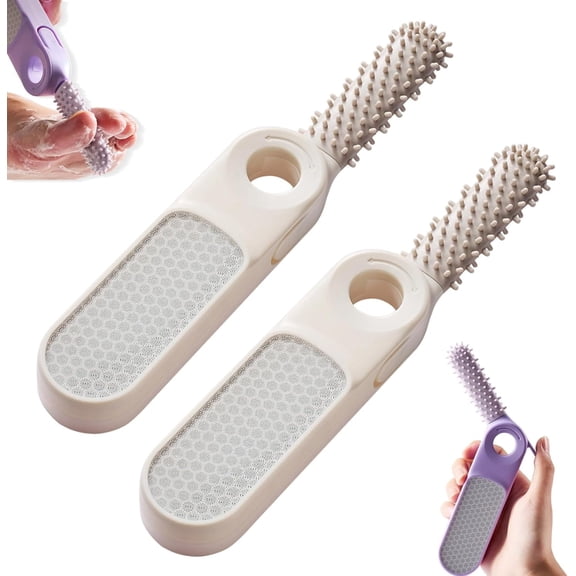 2-in-1 Foldable Foot File with Toe Gap Cleaner, Foot Scrubber Dead Skin Remover, Portable Silicone Exfoliating Brush Set