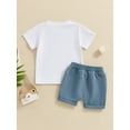 thumbnail image 4 of Musuos Toddler Boys Summer Outfits 3 6 12 18 24M 3Y Letter Baseball Print Round Neck Short Sleeve Tops and Elastic Waist Shorts 2Pcs Clothes Set, 4 of 9