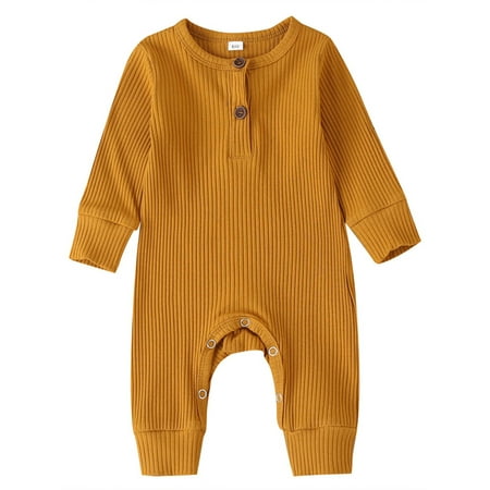 

FOCUSNORM Baby Boy Girl Cotton Solid Knitted Long Sleeve Romper Jumpsuit Outfits