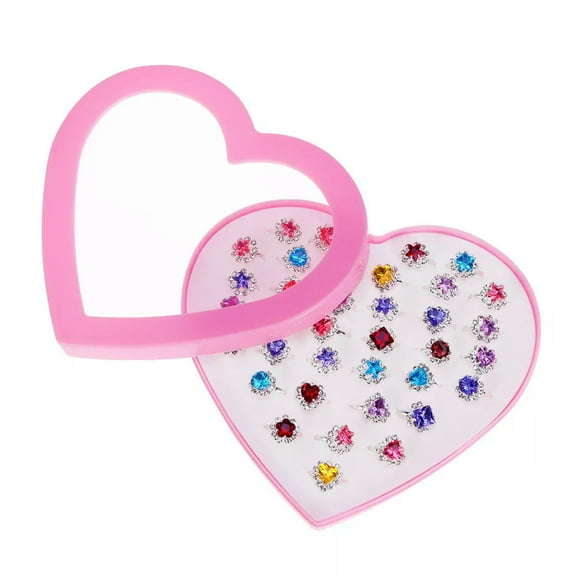HOOUN TOYMYTOY 36pcs Children's Toys Rings Jewelry Box Jewelry Little Girl Jewel