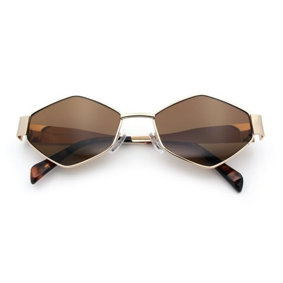 Hipster Diamond Shape Hustler Metal Rim Retro Fashion Sunglasses Gold - Brown