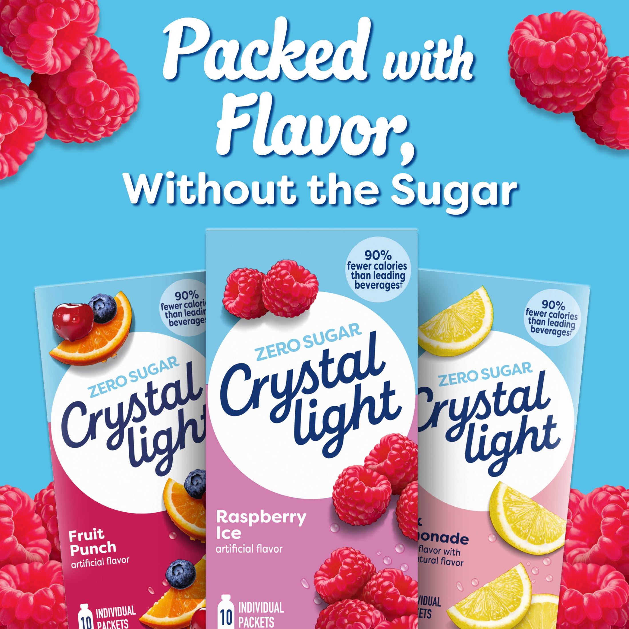 Crystal Light Drink Mix, 10 Packets, for Convenient On-the-Go Flavorful Hydration, Raspberry Ice Artificial Flavor, Zero Sugar, 0.6 oz
