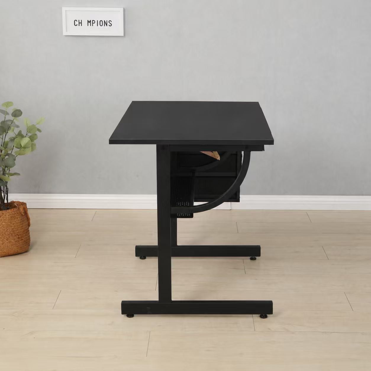 Black tabletop Adjustable drafting drawing table for Crafting, Reading, Writing with stool and 3 Storage drawers