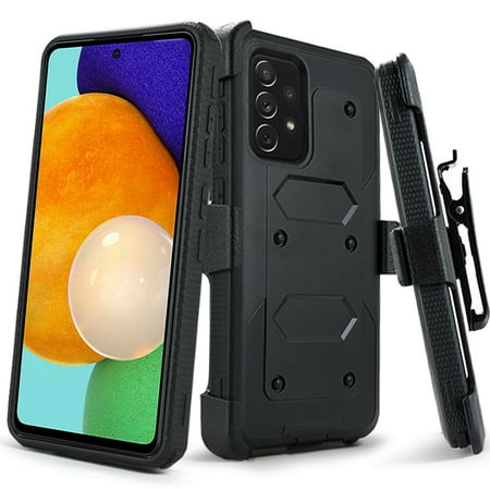 Compatible for Samsung Galaxy A52 5G Case, Galaxy A52s 5G Case, SOGA [TriGuard] Shockproof Rugged Hybrid Armor Case Cover with Belt Clip Holster & Built-in Screen Protector (Black)