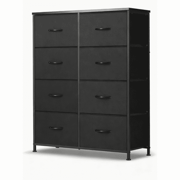 8-Drawer Fabric Dresser with Wood Top - Compact Storage Cabinet for Bedroom and Living Room, Black