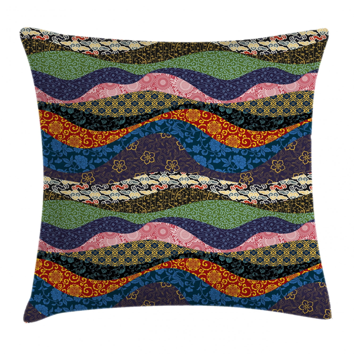 Fabric Decor Throw Pillow Cushion Cover, Asian Patchwork with Flowers