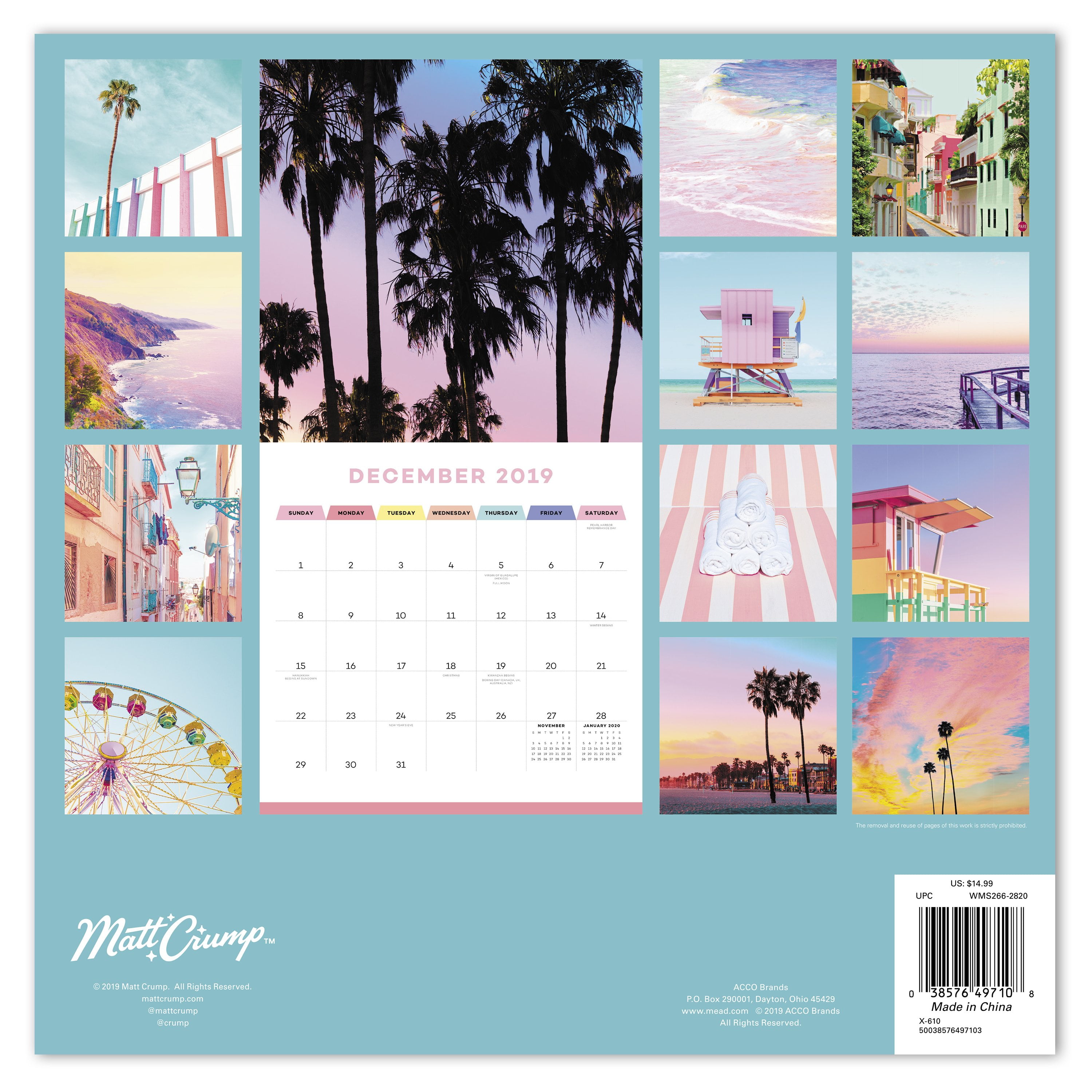 2020 Matt Crump Destinations Academic 12 X 12 Monthly Wall