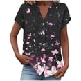 thumbnail image 2 of Ounisa Women's Loose V Neck Button Placket Drop Shoulder Sleeve Allover Print Casual Breathable Blouse, 2 of 5