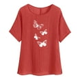 thumbnail image 3 of QATAINLAV Summer Tunic Tops for Women Lightweight Comfy Cotton Linen Shirts Trendy Butterfly Print Blouses Loose Fit Short Sleeve Tees Red XXL Prime Sales Today, 3 of 7