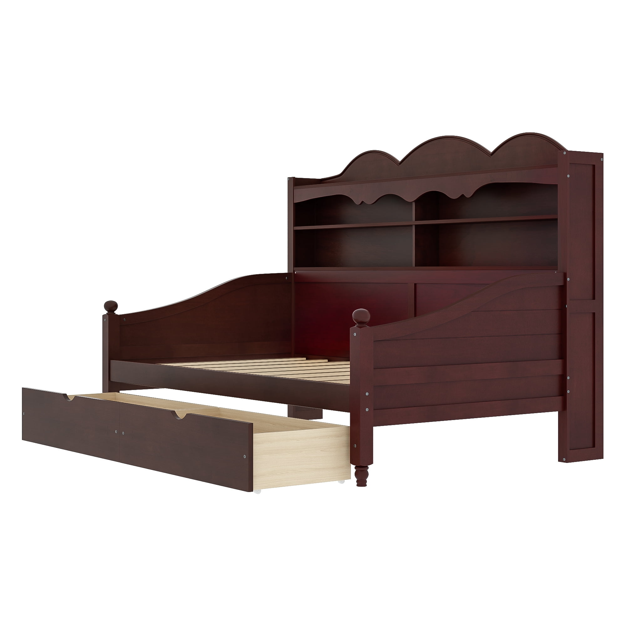 Euroco Wood Twin Size Daybed with Drawers, Captain Bed with Shelves, Espresso
