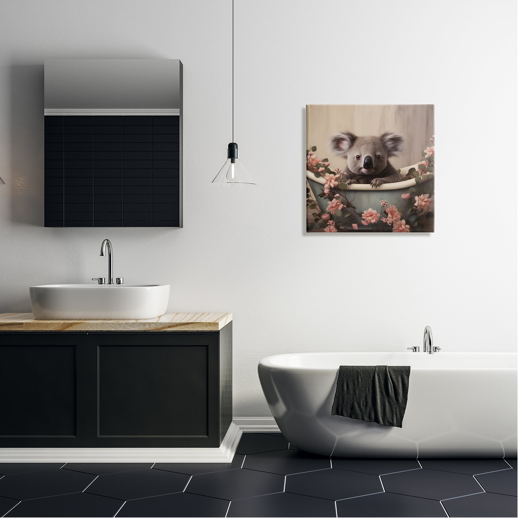 Stupell Industries Koala Bathroom Pink Florals Animals & Insects Painting Gallery Wrapped Canvas Art Print Wall Art, 24 x 24