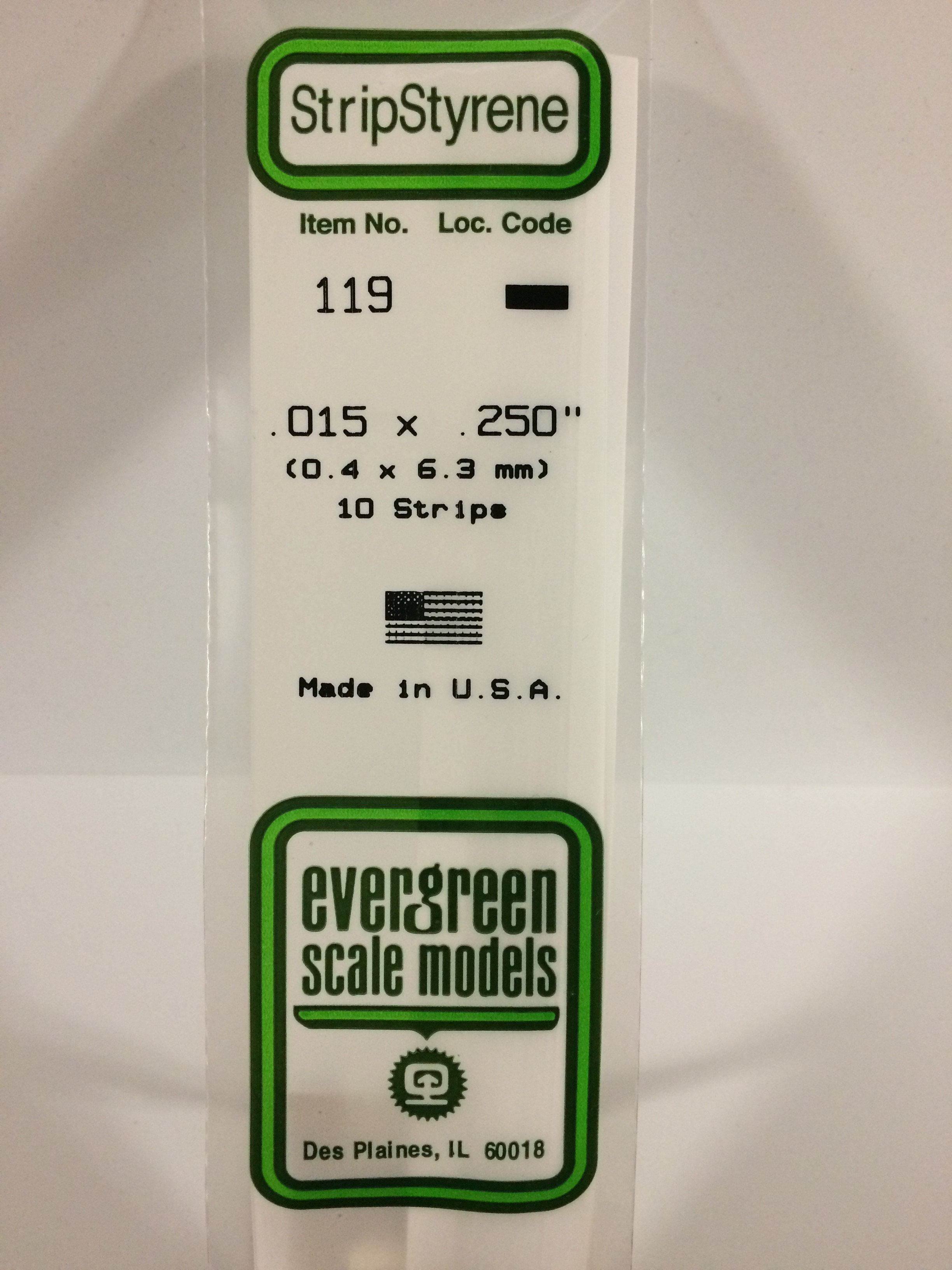 Evergreen 119 Styrene Strip .015 x .250 