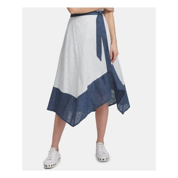 DKNY Womens White Striped Below The Knee Skirt 4